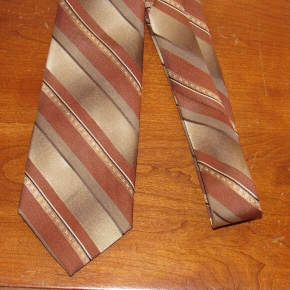 2727 Collection Men's Brown Tie Made in USA Striped Casual - Picture 1 of 4